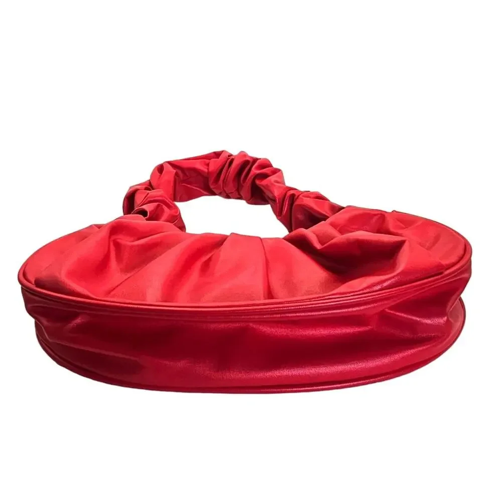 Red Puffy Ruched Hobo Small Mini Tote Handbag